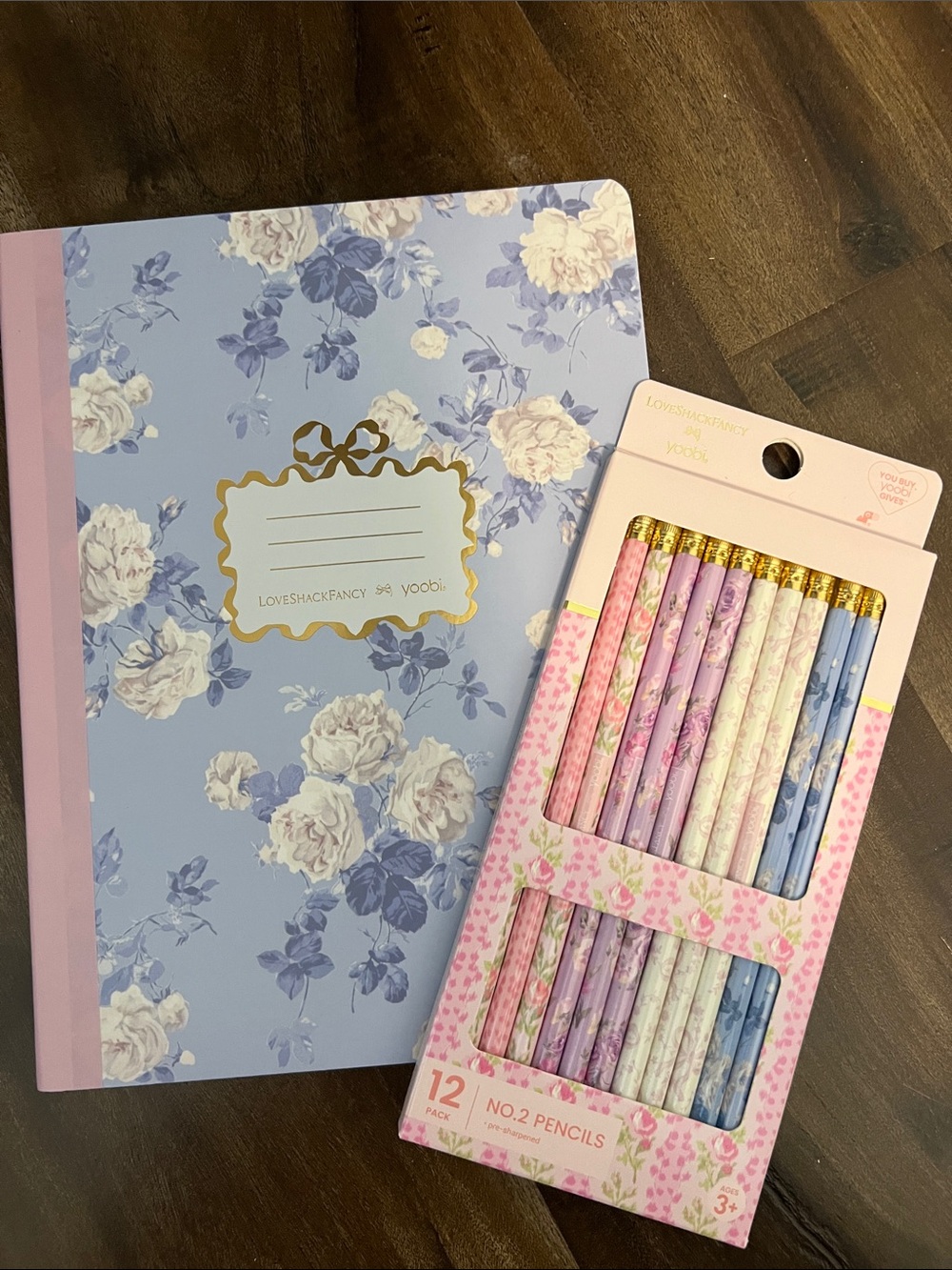 LoveShackFancy x Target composition book + pencils
